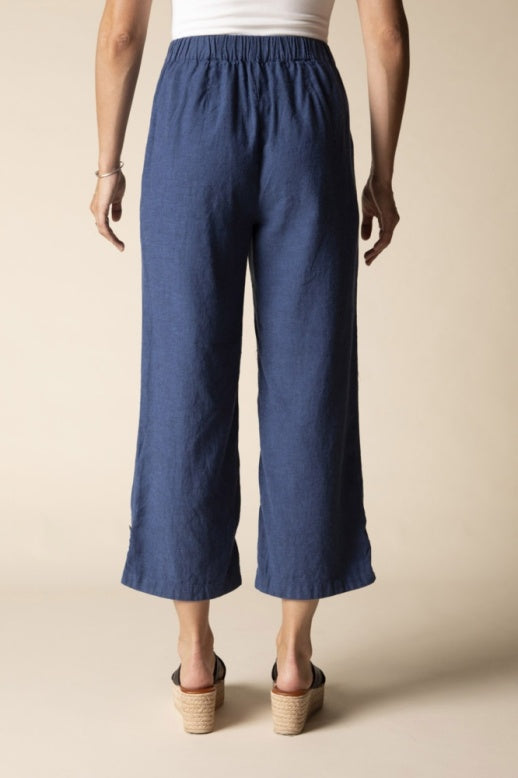 Habitat Linen Solid Pleat Button Capri - 41576 - NAVY