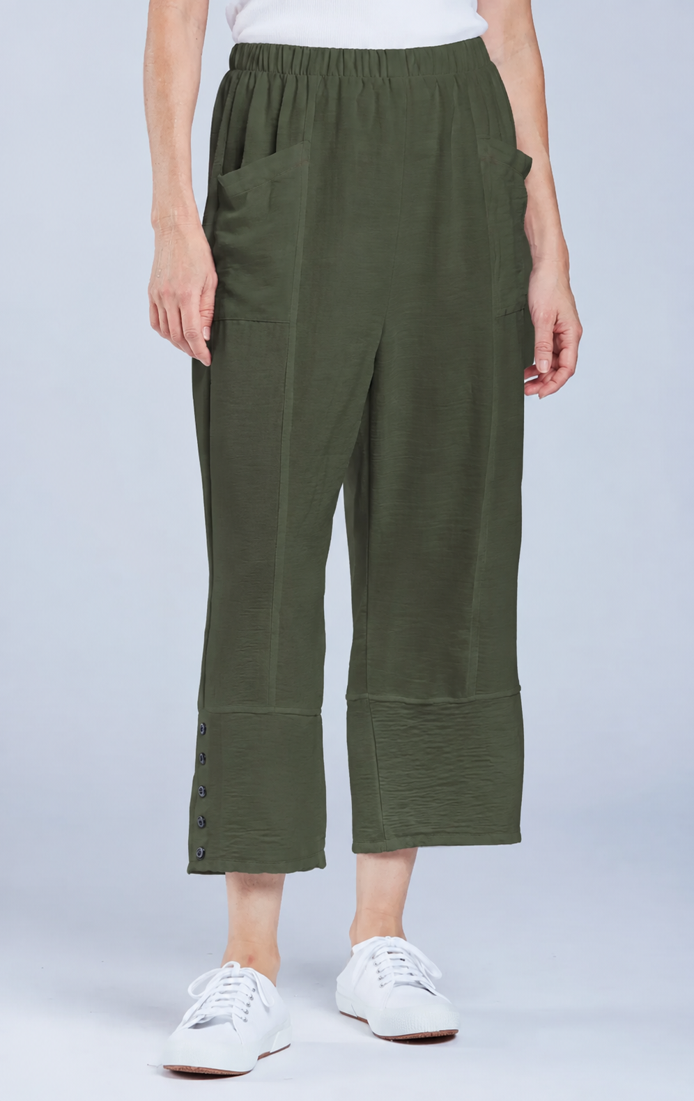 Sydney Project Bri Wide Leg Capri Pant w/ Pockets - AFP125 - OLIVE