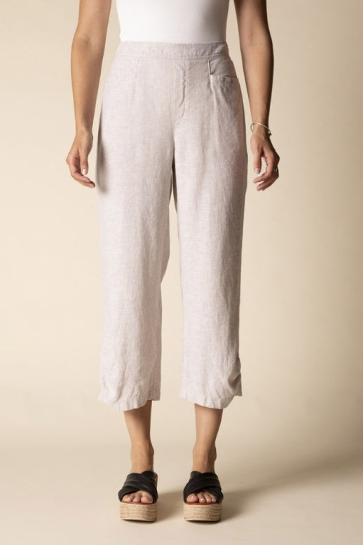 Habitat Linen Solid Pleat Button Capri - 41576 - OATMEAL