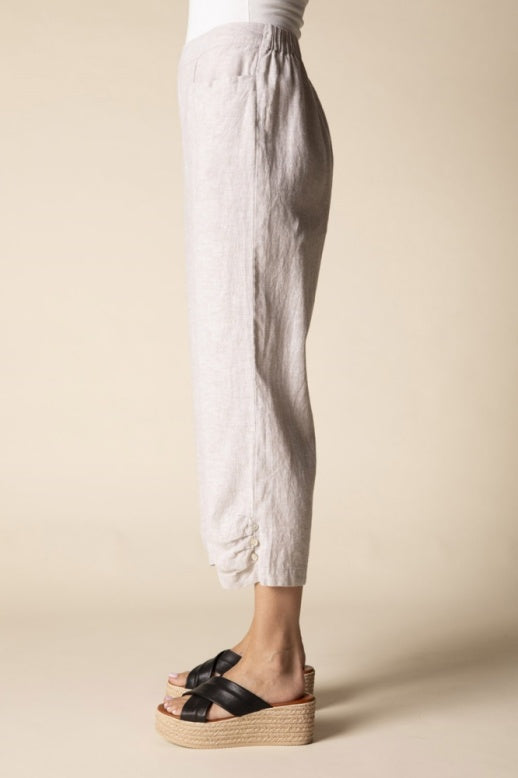 Habitat Linen Solid Pleat Button Capri - 41576 - OATMEAL