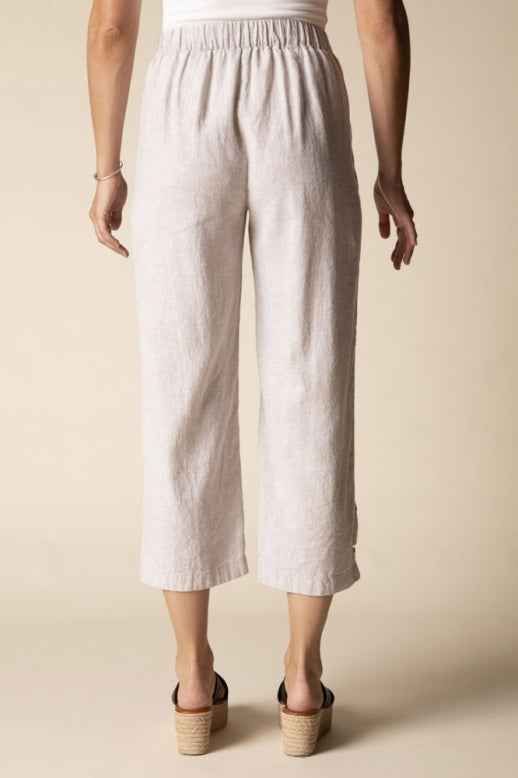 Habitat Linen Solid Pleat Button Capri - 41576 - OATMEAL