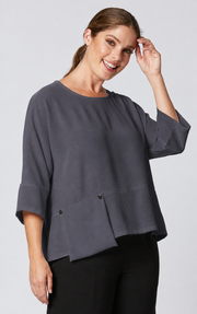 Sydney Project Peyton Round Neck 3/4 Sleeve Boxy Top w/ Front Pocket - AFT1121 - CHARCOAL