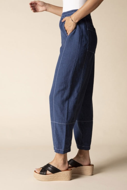 Habitat Linen Solid Seamed Crop Pant - 41577 - NAVY