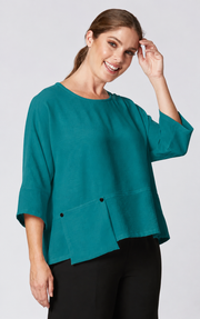 Sydney Project Peyton Round Neck 3/4 Sleeve Boxy Top w/ Front Pocket - AFT1121 - JADE