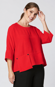 Sydney Project Peyton Round Neck 3/4 Sleeve Boxy Top w/ Front Pocket - AFT1121 - RED