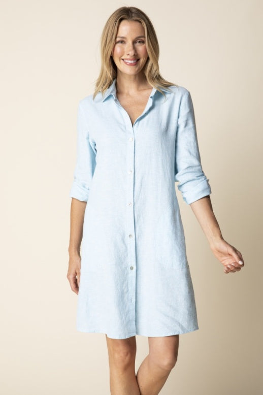 Habitat Linen Solid Shirt Dress - 41511 - TOPAZ