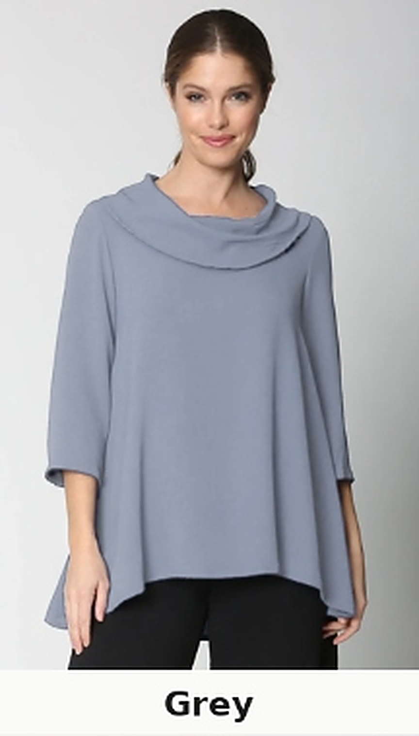 Sydney Project Cory 3/4 Sleeve Relaxed Cowl Neck Top - AFT8092 - GREY