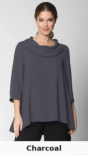 Sydney Project Cory 3/4 Sleeve Relaxed Cowl Neck Top - AFT8092 - CHARCOAL