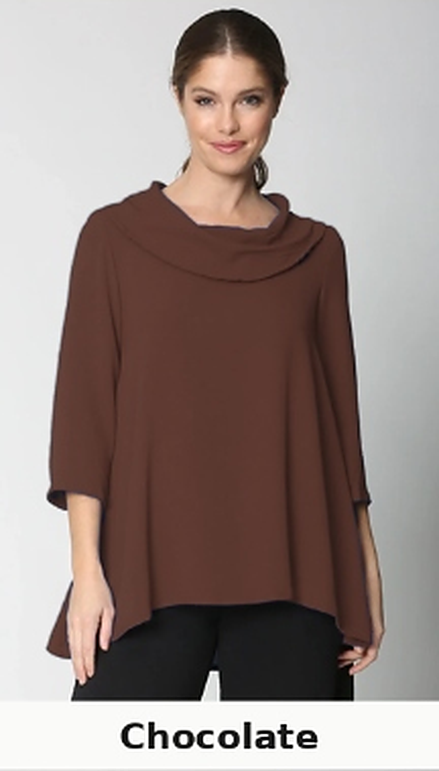 Sydney Project Cory 3/4 Sleeve Relaxed Cowl Neck Top - AFT8092 - CHOCOLATE