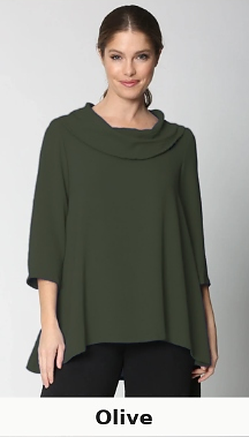 Sydney Project Cory 3/4 Sleeve Relaxed Cowl Neck Top - AFT8092 - OLIVE