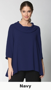 Sydney Project Cory 3/4 Sleeve Relaxed Cowl Neck Top - AFT8092 - NAVY