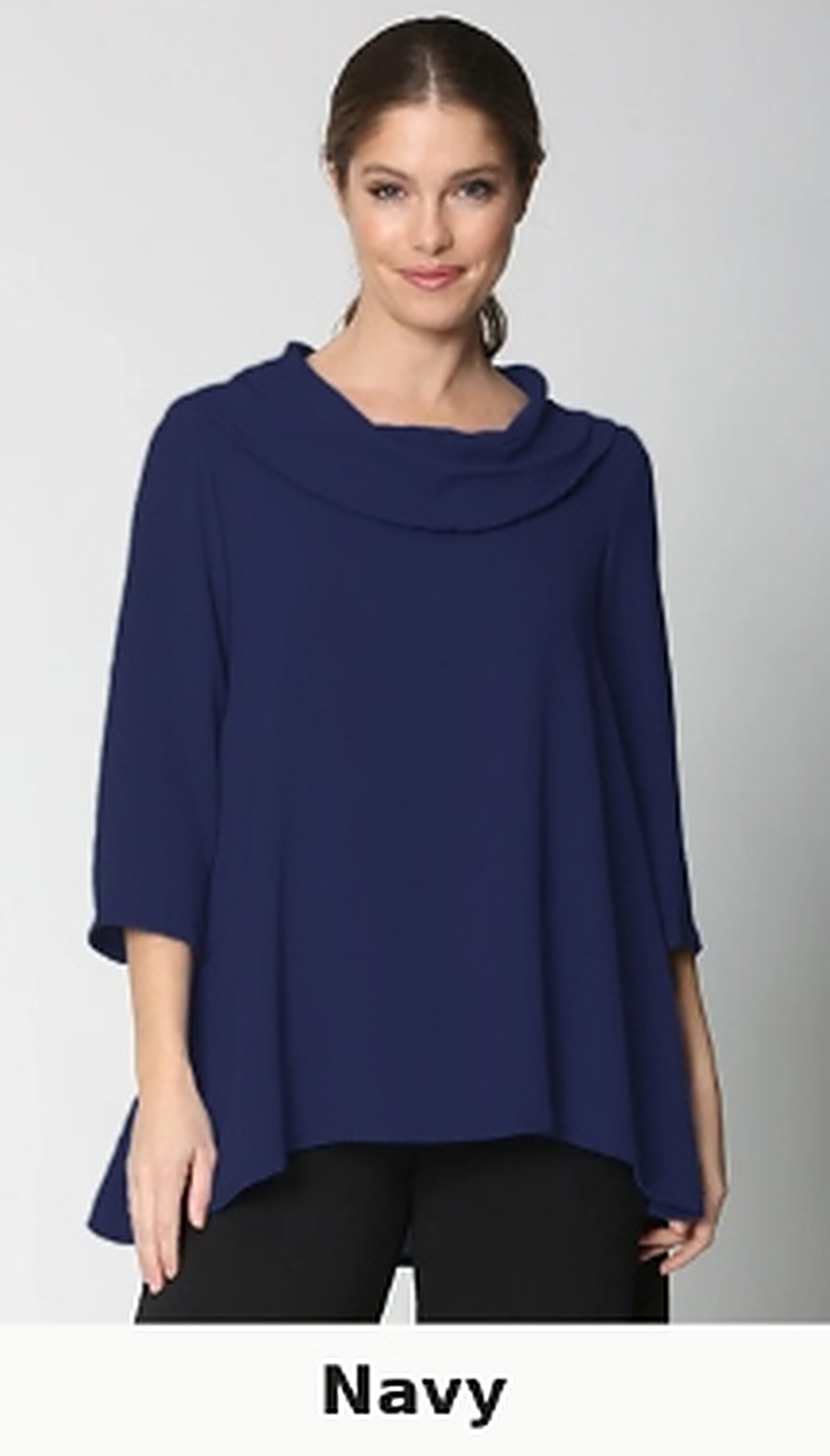 Sydney Project Cory 3/4 Sleeve Relaxed Cowl Neck Top - AFT8092 - NAVY