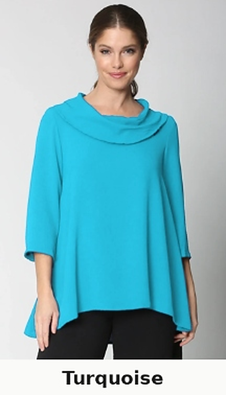 Sydney Project Cory 3/4 Sleeve Relaxed Cowl Neck Top - AFT8092 - TURQUOISE
