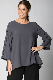 Sydney Project Bonnie Round Neck Long Sleeves w/ Buttons Top - AFT1050 - CHARCOAL