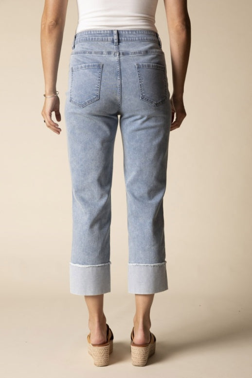 Habitat Stretch Denim Embroidered Cuff Capri - 11474 - LIGHT DENIM