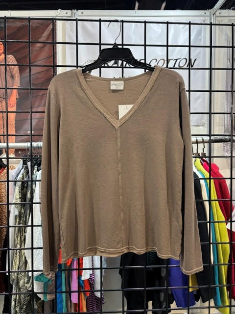 Prairie Cotton by CMC Relax Raw Edge Pullover Deep V-Neck Top - HST664