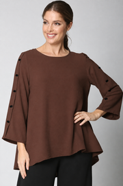 Sydney Project Bonnie Round Neck Long Sleeves w/ Buttons Top - AFT1050 - CHOCOLATE