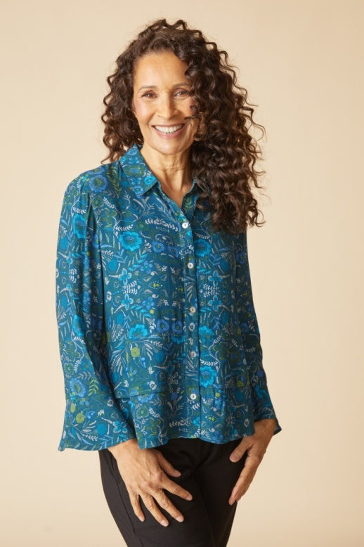 Habitat Rayon Crepe Garden Flounce Shirt - 39620 - LAGOON
