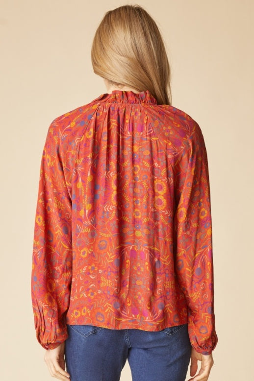 Habitat Rayon Crepe Garden Ruched Collar Shirt - 39625 - SIENNA