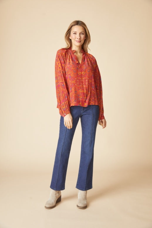 Habitat Rayon Crepe Garden Ruched Collar Shirt - 39625 - SIENNA