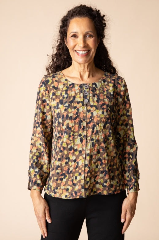 Habitat Destination Unknown Dot Pleat Back Button Pullover - 34332 - MUSHROOM