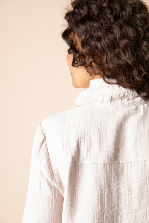 Habitat Rayon Jacquard Ruched Collar Shirt - 30719 - DOVE
