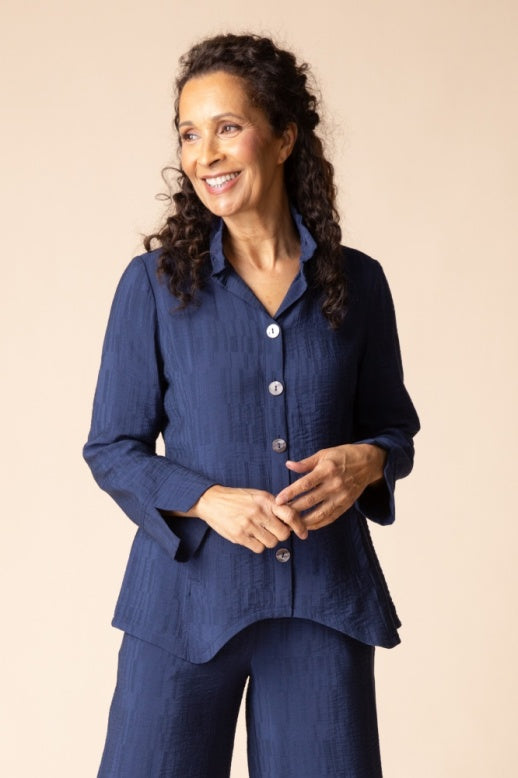 Habitat Rayon Jacquard Ruched Collar Shirt - 30719 - NAVY