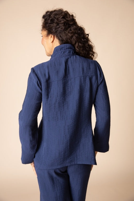 Habitat Rayon Jacquard Ruched Collar Shirt - 30719 - NAVY