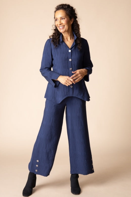 Habitat Rayon Jacquard Ruched Collar Shirt - 30719 - NAVY