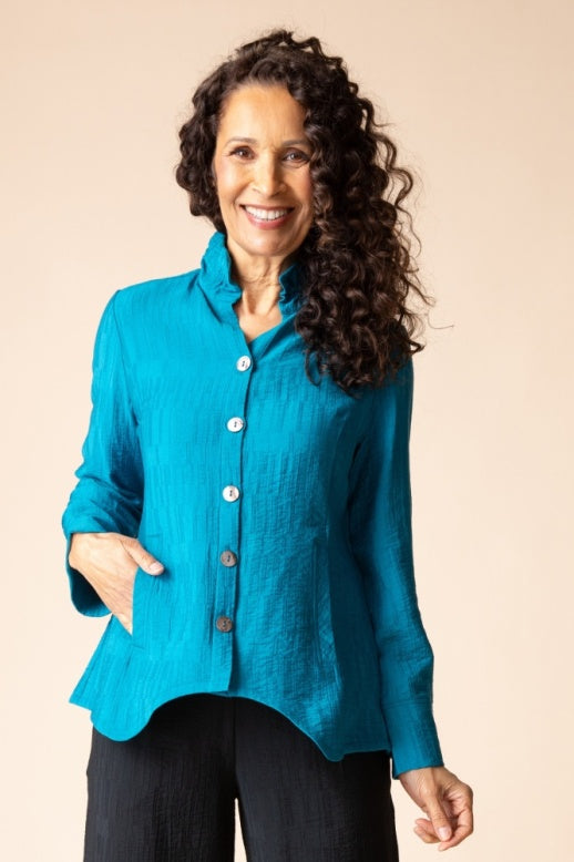 Habitat Rayon Jacquard Ruched Collar Shirt - 30719 - TEAL