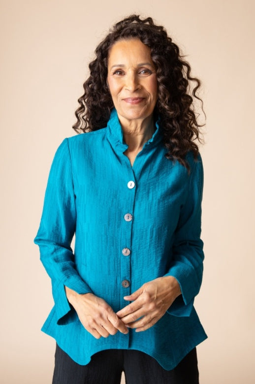 Habitat Rayon Jacquard Ruched Collar Shirt - 30719 - TEAL