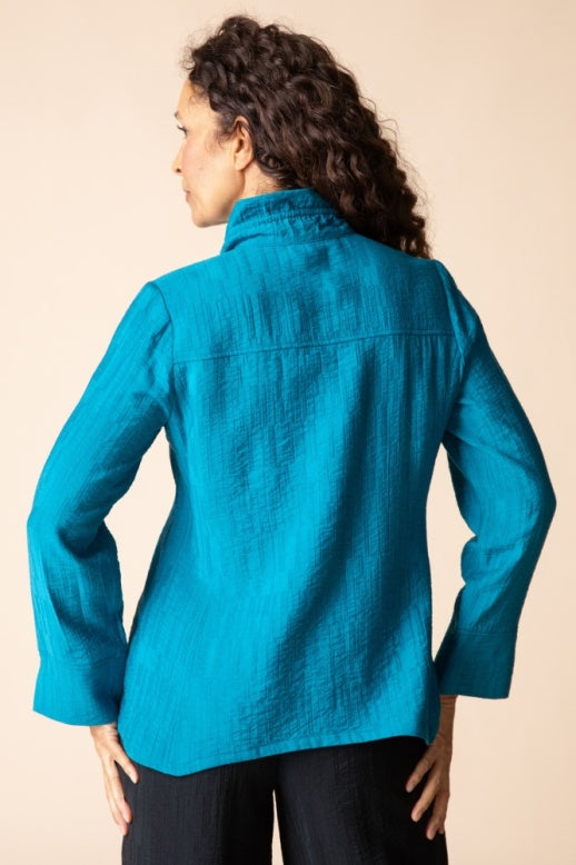Habitat Rayon Jacquard Ruched Collar Shirt - 30719 - TEAL