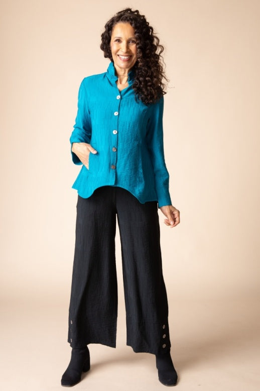 Habitat Rayon Jacquard Ruched Collar Shirt - 30719 - TEAL