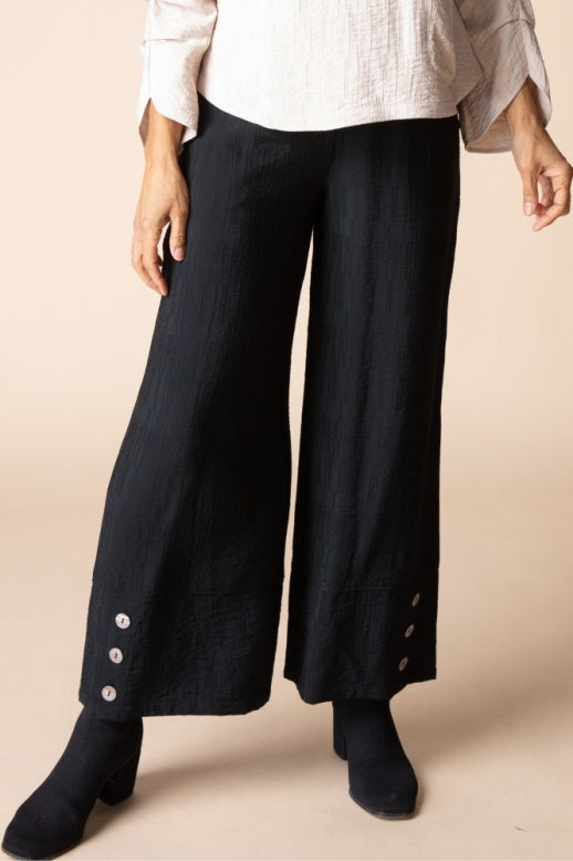 Habitat Rayon Jacquard Button Hem Pant - 30778 - BLACK
