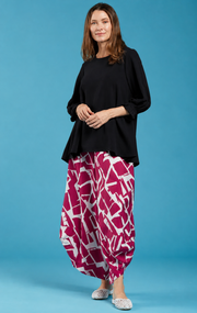 Sydney Project Peggy Round Neck Long Flowy Top w/ Reuched Cuffed Sleeves - AFT1157 - BLACK