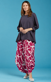 Sydney Project Peggy Round Neck Long Flowy Too w/ Reuched Cuffed Sleeves - AFT1157 - CHARCOAL