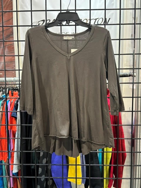 Prairie Cotton by CMC 3/4 Sleeves V-Neck Godet Back Tunic - 8269
