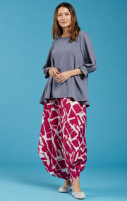 Sydney Project Peggy Round Neck Long Flowy Top w/ Reuched Cuffed Sleeves - AFT1157 - GREY