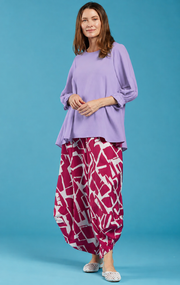 Sydney Project Peggy Round Neck Long Flowy Top w/ Reuched Cuffed Sleeves - AFT1157 - LAVENDER