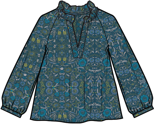 Habitat Rayon Crepe Garden Ruched Collar Shirt - 39625 - LAGOON (NOT SIENNA)