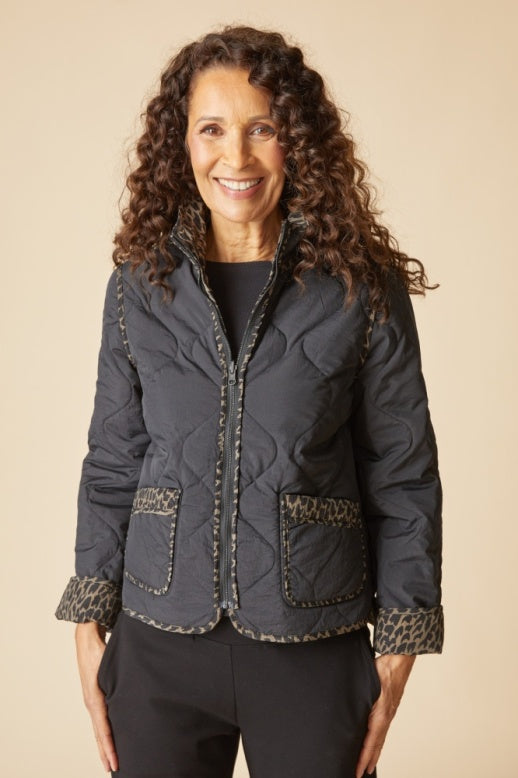 Habitat Reversible Print Quilt Puffer Coat - 36731 - BLACK
