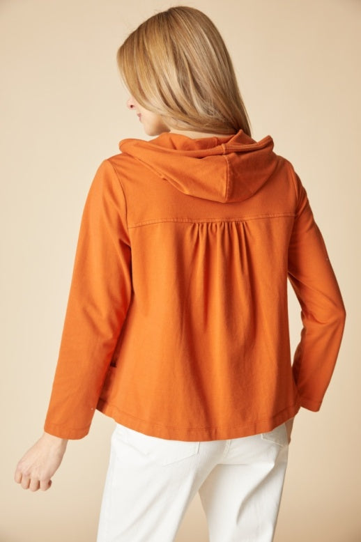 Habitat Stonewash Cotton Spandex Shirred Hoodie - 31525 - PAPRIKA