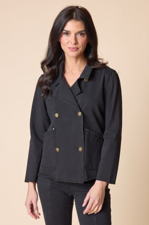 Habitat Stonewash Cotton Spandex Double Breasted Jacket - 31519 - BLACK