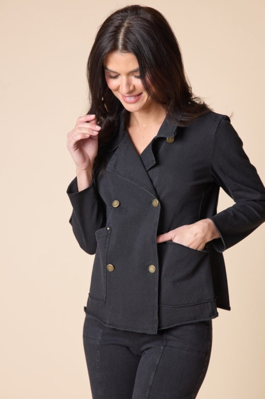 Habitat Stonewash Cotton Spandex Double Breasted Jacket - 31519 - BLACK