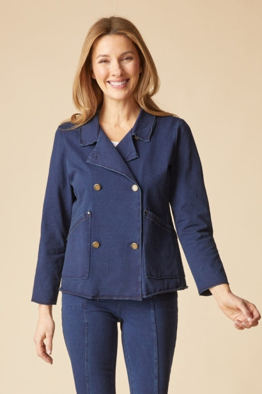 Habitat Stonewash Cotton Spandex Double Breasted Jacket - 31519 - DENIM