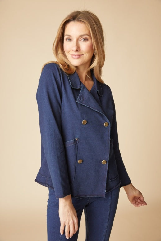 Habitat Stonewash Cotton Spandex Double Breasted Jacket - 31519 - DENIM