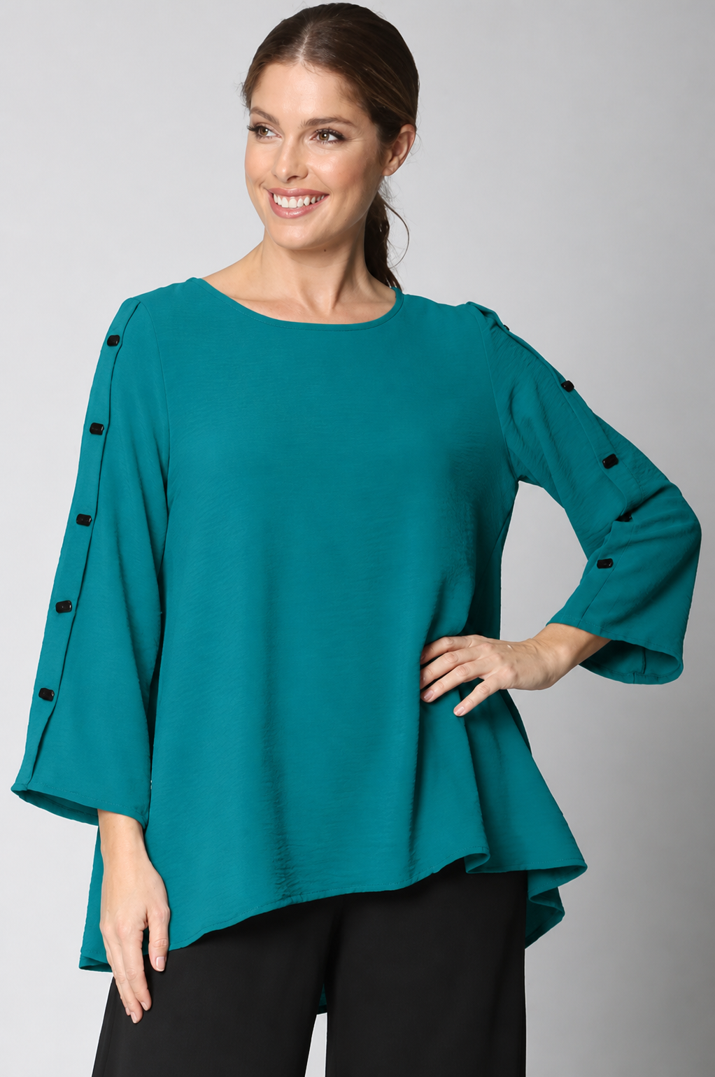 Sydney Project Bonnie Round Neck Long Sleeves w/ Buttons Top - AFT1050 - JADE
