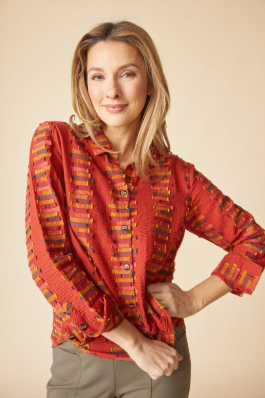 Habitat Embroidered Cotton Stripe Shaped Hem Shirt - 49224 - SIENNA