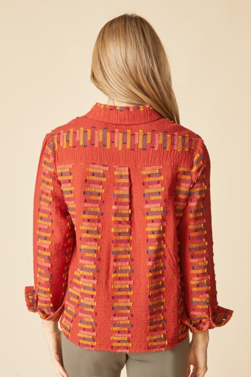 Habitat Embroidered Cotton Stripe Shaped Hem Shirt - 49224 - SIENNA