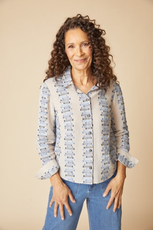 Habitat Embroidered Cotton Stripe Shaped Hem Shirt - 49224 - DOVE